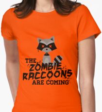 Funny Cute Distressed Zombie Raccoons Are Coming Pun Sayings Women's Fitted T-Shirt