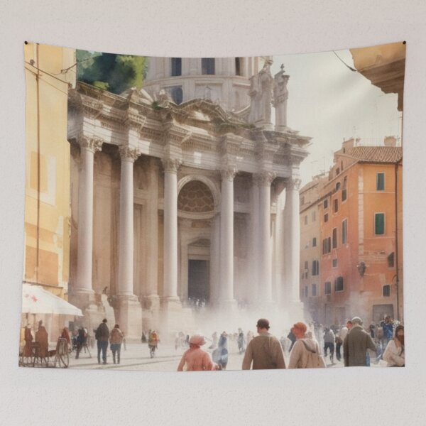 Item preview, City Square of Rome-Watercolor Art designed and sold by TondoMeander.