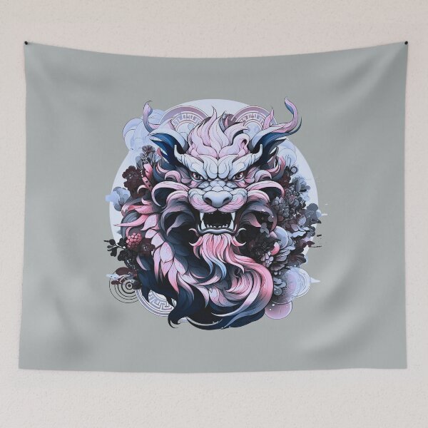 Item preview, Blue   and Pink dragon with light grey BG -Year of the Dragon- chinese Zodiac Theme-black Background designed and sold by CosmicNook1.