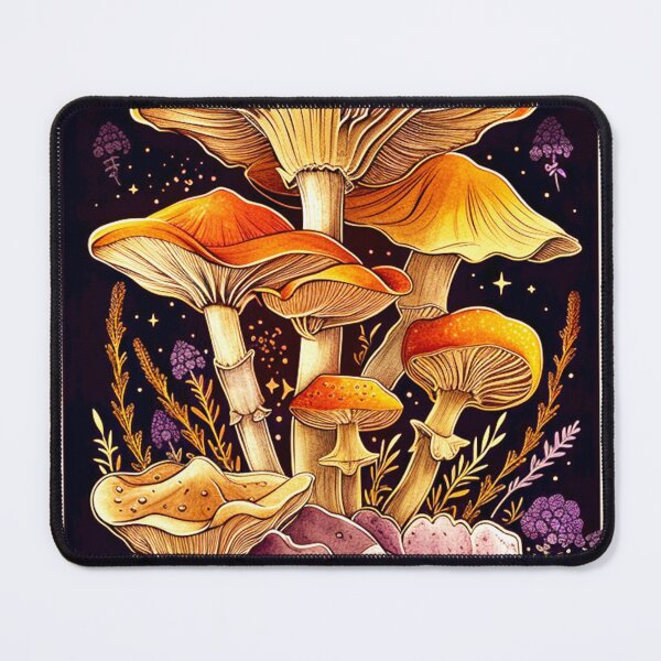 Item preview, Tarot Style Mushroom and Flowers, Vintage Botanical Purple and Orange designed and sold by 1000Mushrooms.
