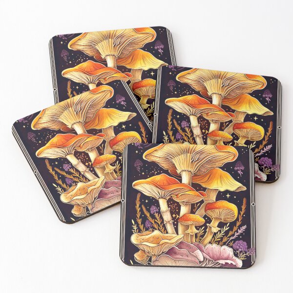 Item preview, Tarot Style Mushroom and Flowers, Vintage Botanical Purple and Orange   designed and sold by 1000Mushrooms.