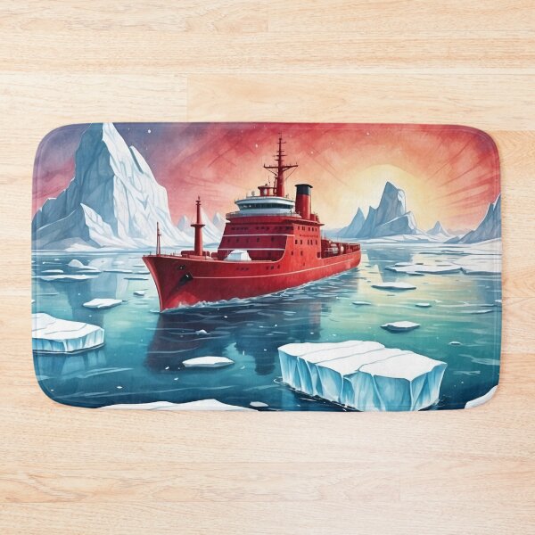 Item preview, Red icebreaker ship among icebergs in the waters of north pole sea.Red sunset  background designed and sold by Andrey-Myagkov.