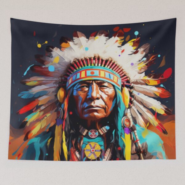 Item preview, Native American male tribal chief with feather headdress and face paint designed and sold by cristina1001.