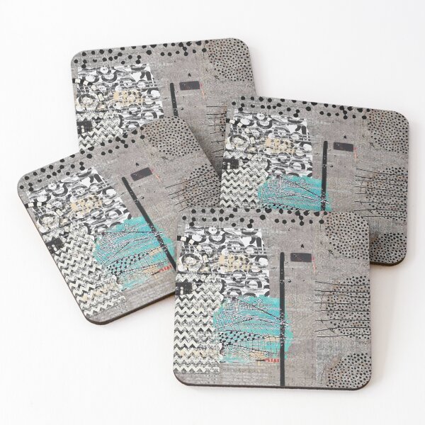 Item preview, Grey Teal Black and White Hand Sketched Abstract Art Collage designed and sold by Sheree Burlington.