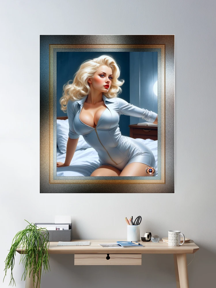 She Is Contemplating Her Future Stunning AI Concept Art Pin Up Girl Portrait by Xzendor7 Room Decor Poster Art Print