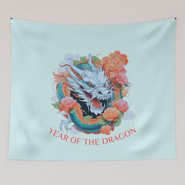 Item preview,  Vibrant  Colourful Snarling blue  dragon  blue bg-Year of the Dragon- Chinese Zodiac Theme-white Background designed and sold by CosmicNook1.