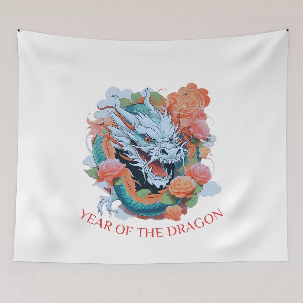 Item preview,  Vibrant  Colourful Snarling blue  dragon  bright white bg-Year of the Dragon- Chinese Zodiac Theme-white Background designed and sold by CosmicNook1.
