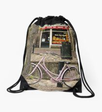 Pink Bike in Holland Drawstring Bag