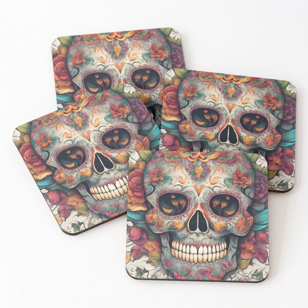 Item preview, Vibrant Sugar Skull with Floral Embellishments designed and sold by kneilingprints.