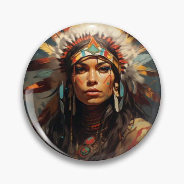 Item preview, Native American woman with feather headdress and paintings designed and sold by cristina1001.