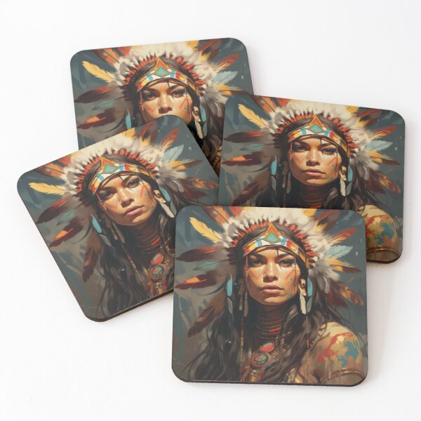 Item preview, Native American woman with feather headdress and paintings designed and sold by cristina1001.