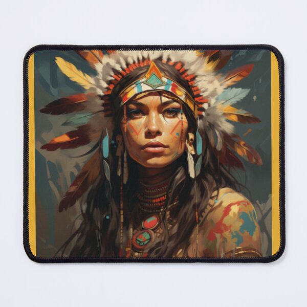Item preview, Native American woman with feather headdress and paintings designed and sold by cristina1001.