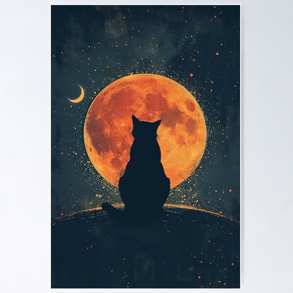 Item preview, Black Cat Looking at the Moon designed and sold by Ai-Blues.