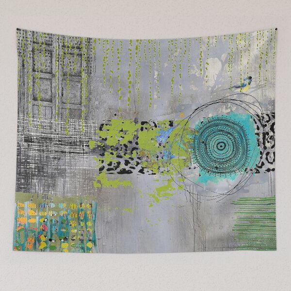 Item preview, Teal Lime Green Black and Grey Abstract Art Collage designed and sold by Sheree Burlington.