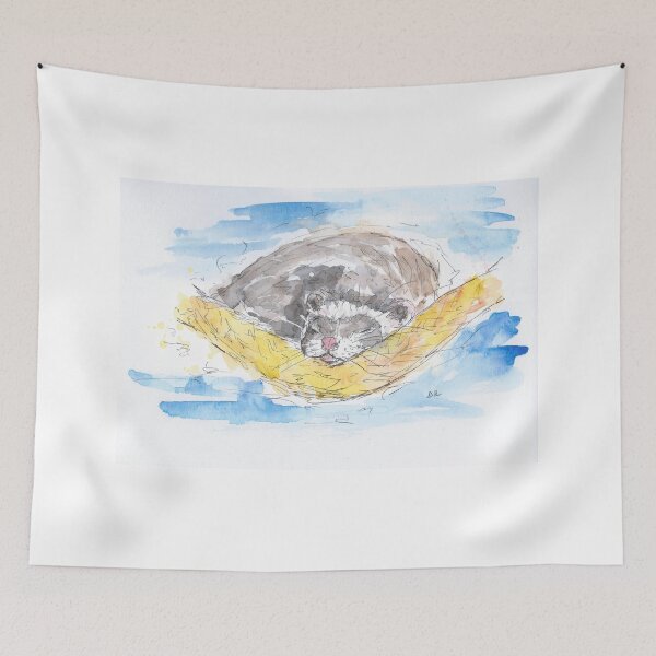 Item preview, Sleepy ferret watercolour and pen drawing designed and sold by DebTheZeb.