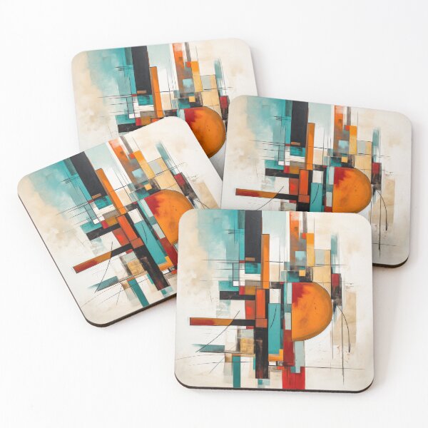 Item preview, Dynamic Abstract Cityscape in Turquoise and Orange designed and sold by StirCrazyDesign.