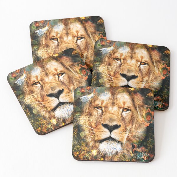 Item preview, Golden lion in the middle of golden curls and flowers designed and sold by Heuvelphoto.