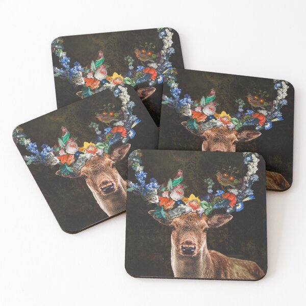 Item preview, this deer is in the middel of beautiful vintage flowers designed and sold by Heuvelphoto.