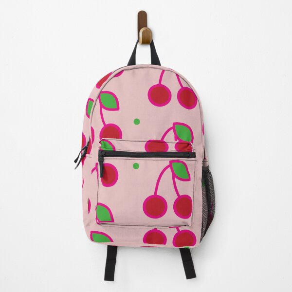 Item preview, Pattern with cherry fruits with green leaves pink background vector illustration. designed and sold by Denisse diseno.