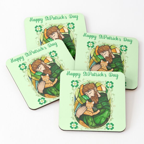 Item preview, St. Patrick's Day Purr-fection: St. Patrick with His Lucky Cat (Green Text) designed and sold by Frezcola.