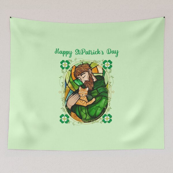 Item preview, St. Patrick's Day Purr-fection: St. Patrick with His Lucky Cat (Green Text) designed and sold by Frezcola.