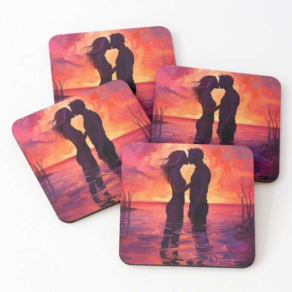 Item preview, Passionate Embrace - Lovers' Silhouette Against Fiery Sunset  designed and sold by ElLocoMus.