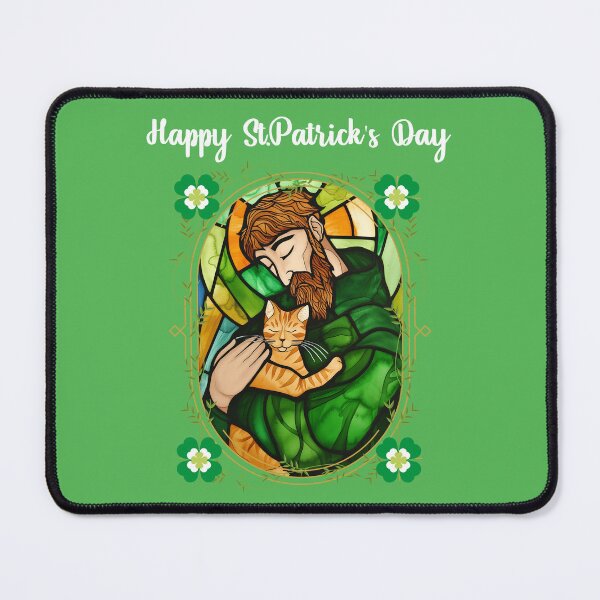 Item preview, St. Patrick's Day Purr-fection: St. Patrick with His Lucky Cat (White Text) designed and sold by Frezcola.