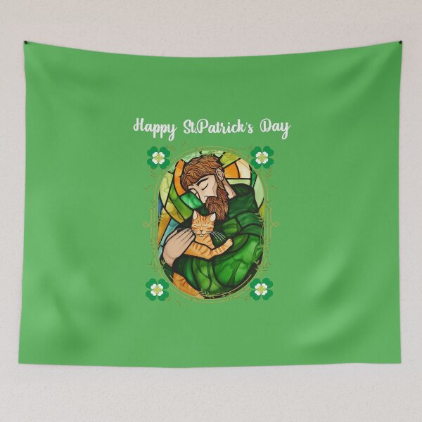 Item preview, St. Patrick's Day Purr-fection: St. Patrick with His Lucky Cat (White Text) designed and sold by Frezcola.