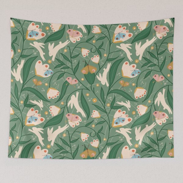 Item preview, Bunny with floral and butterflies green  designed and sold by susycosta.