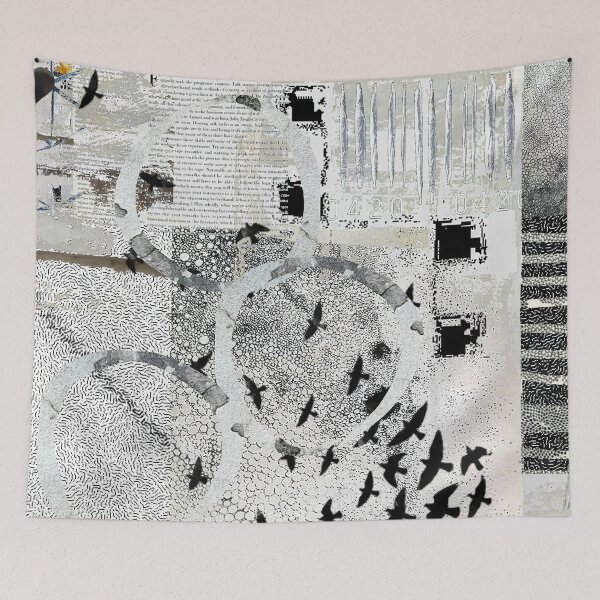 Item preview, Bird Migration Abstract Art Collage in Grey, Black and White designed and sold by Sheree Burlington.