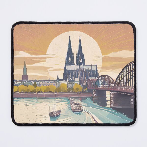 Item preview, Minimal Retro Vintage Cologne Travel Poster - Romantic Sunset Panorama designed and sold by pod24.