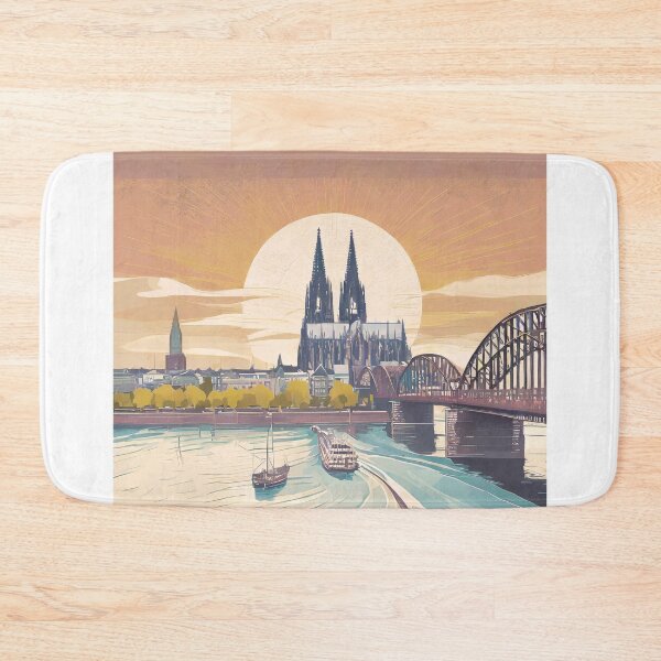 Item preview, Minimal Retro Vintage Cologne Travel Poster - Romantic Sunset Panorama designed and sold by pod24.