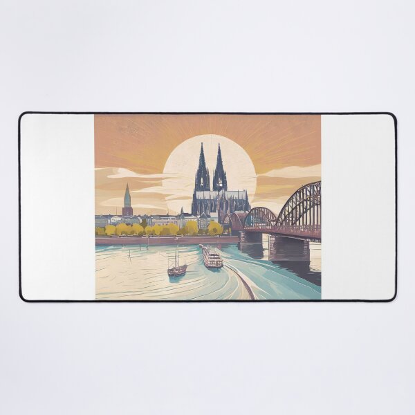 Item preview, Minimal Retro Vintage Cologne Travel Poster - Romantic Sunset Panorama designed and sold by pod24.