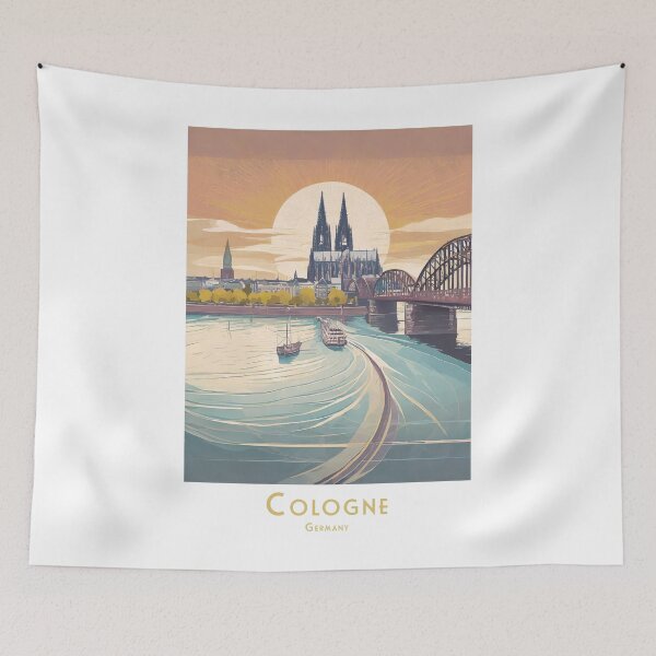 Item preview, Minimal Retro Vintage Cologne Travel Poster - Romantic Sunset Panorama designed and sold by pod24.