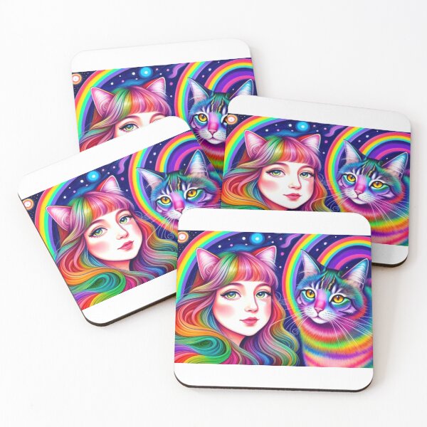 Item preview, Rainbow Girl With Rainbow Cat designed and sold by TheDarkWardrobe.