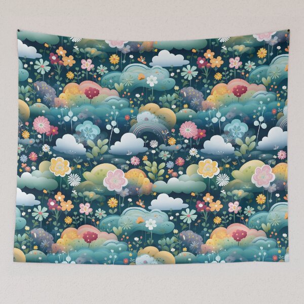 Item preview, Floral Dreamscape – Enchanting Garden and Clouds Pattern designed and sold by VoyteksDesigns.