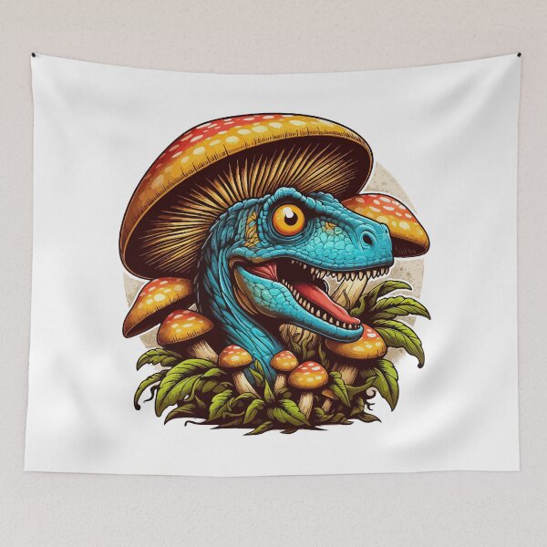 Item preview, Crazy Velociraptor Mushroom Hat Dinosaur Garden designed and sold by TomFrontierArt.