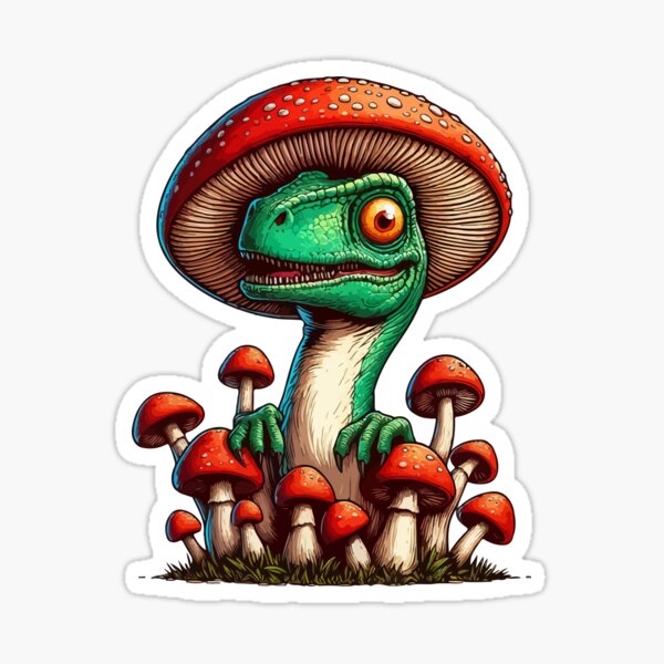 Cute Velociraptor Mushroom Hat Dinosaur Garden Sticker For Sale By Tomfrontierart Redbubble 0802