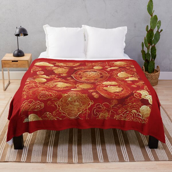 Item preview, Elegant Aesthetic Red and Gold Chinese Symbols and Cloud Design for a Happy Chinese New Year Good Fortune Prosperous Lucky Lunar New Year 2024 Year of the Dragon designed and sold by SEVENPRINTS.