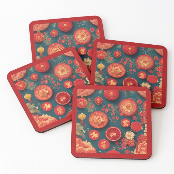 Item preview, Aesthetic and Beautiful Red Lanterns for a Happy Chinese New Year with Good Fortune Red Chinese Flower Pattern Prosperous Lucky Lunar New Year 2024 Year of the Dragon  designed and sold by SEVENPRINTS.