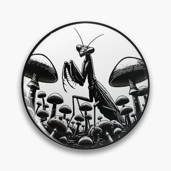 Item preview, Monochromatic Praying Mantis in Mushroom Garden designed and sold by TomFrontierArt.