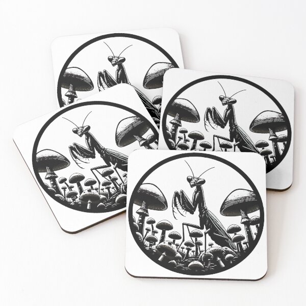Item preview, Monochromatic Praying Mantis in Mushroom Garden designed and sold by TomFrontierArt.