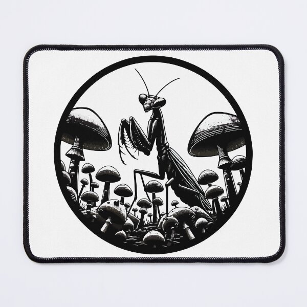 Item preview, Monochromatic Praying Mantis in Mushroom Garden designed and sold by TomFrontierArt.