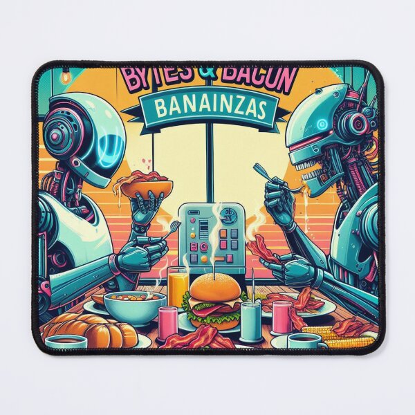 Item preview, **Bytes & Bacon Banainzas - A Robotic Feast Art Print** designed and sold by Wonderall.