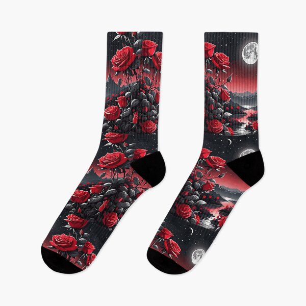 Item preview, A view of red roses with the moon in black designed and sold by relaxbito.