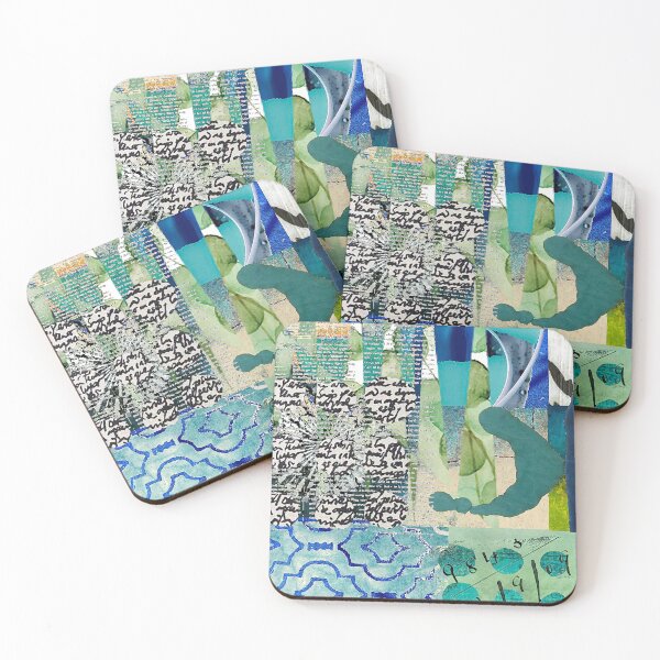 Item preview, Teal Twist Abstract Art Collage Teal Cobalt Turquoise Black and White designed and sold by Sheree Burlington.