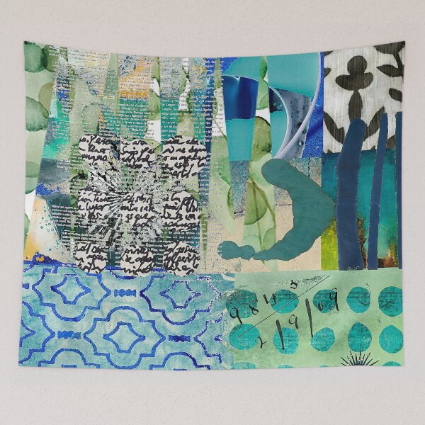 Item preview, Teal Twist Abstract Art Collage Teal Cobalt Turquoise Black and White designed and sold by Sheree Burlington.