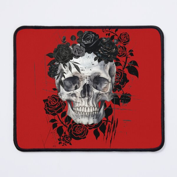 Item preview, black and white floral nu goth skull designed and sold by SKULLARTISTRY.