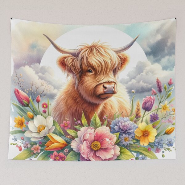 Item preview, Highland Cow Nestled in Beautiful Flowers designed and sold by KerriAlexa Designs.