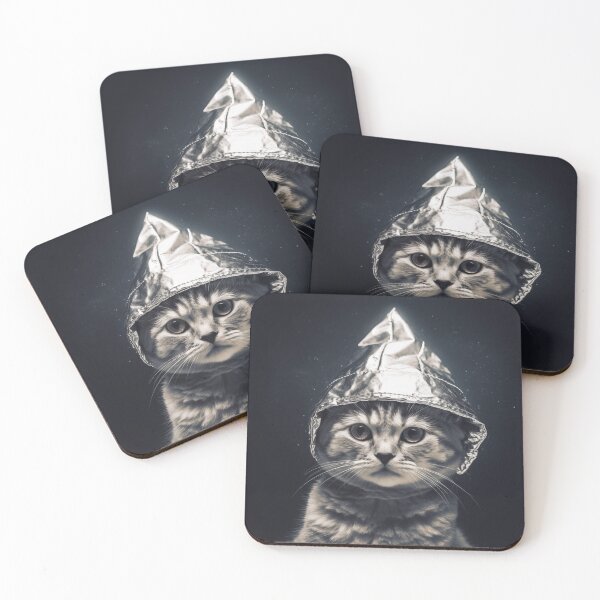 Item preview, Aluminum hat kitty – conspiracy theorist cat designed and sold by RaveAnimals.